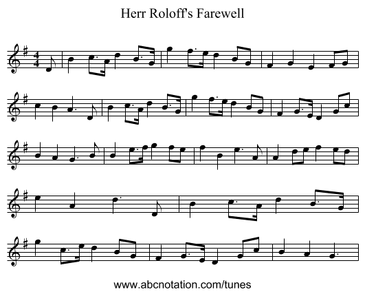 Herr Roloff's Farewell - staff notation