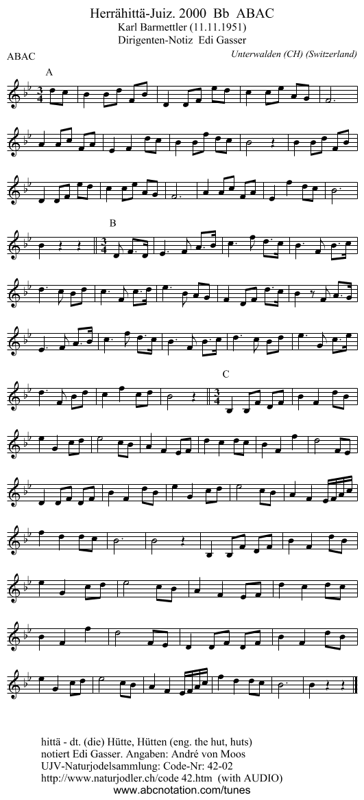 Herrähittä-Juiz. 2000 Bb ABAC - staff notation