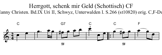 Herrgott, schenk mir Geld (Schottisch) CF - staff notation
