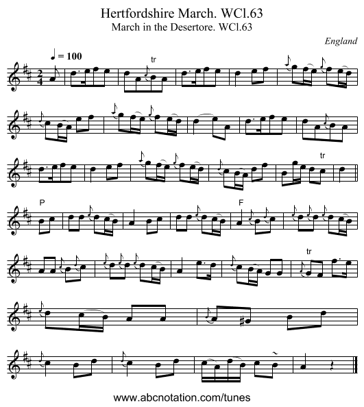 Hertfordshire March. WCl.63 - staff notation
