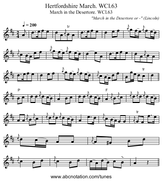 Hertfordshire March. WCl.63 - staff notation