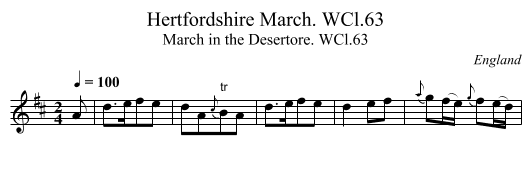 Hertfordshire March. WCl.63 - staff notation