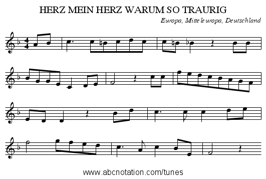 HERZ MEIN HERZ WARUM SO TRAURIG - staff notation
