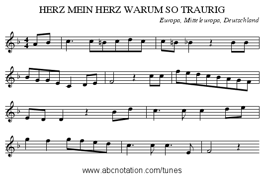 HERZ MEIN HERZ WARUM SO TRAURIG - staff notation