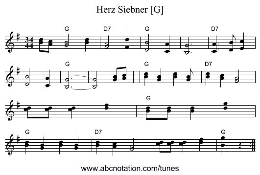Herz Siebner [G] - staff notation