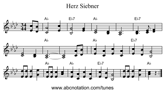 Herz Siebner - staff notation