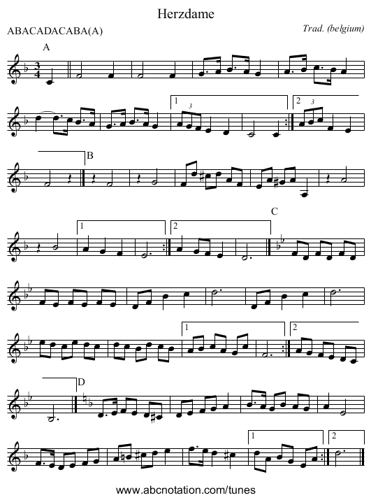 Herzdame - staff notation