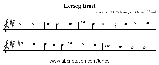 Herzog Ernst - staff notation