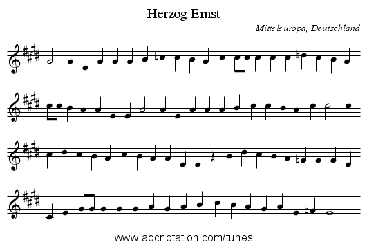 Herzog Ernst - staff notation