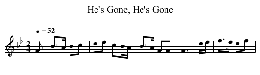 He's Gone, He's Gone - staff notation