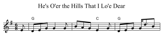 He's O'er the Hills That I Lo'e Dear - staff notation