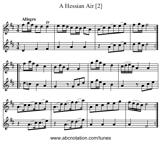 Hessian Air [2], A - staff notation