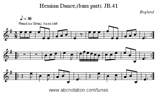 Hessian Dance,(bass part). JB.41 - staff notation