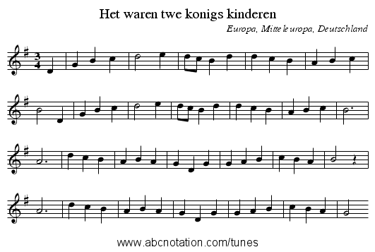 Het waren twe konigs kinderen - staff notation