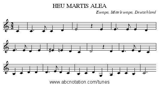 HEU MARTIS ALEA - staff notation