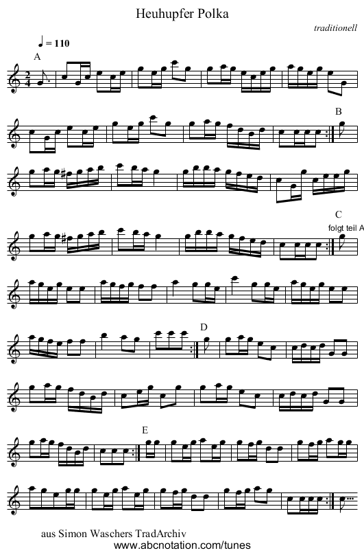 Heuhupfer Polka - staff notation