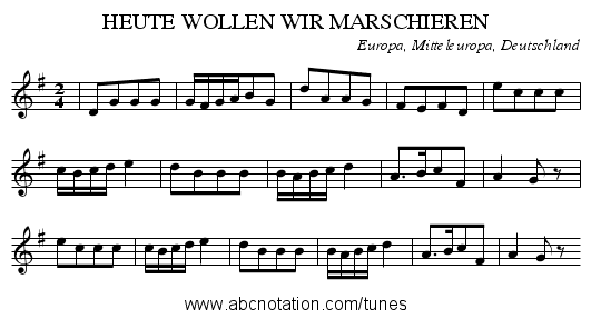 HEUTE WOLLEN WIR MARSCHIEREN - staff notation