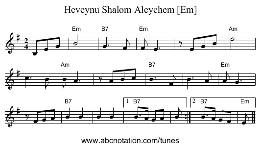 Heveynu Shalom Aleychem [Em] - staff notation