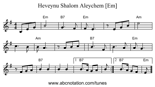Heveynu Shalom Aleychem [Em] - staff notation