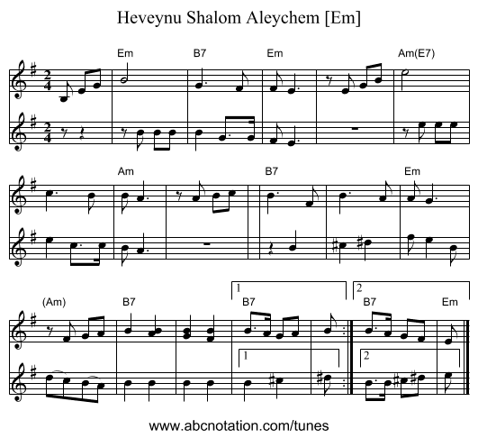 Heveynu Shalom Aleychem [Em] - staff notation