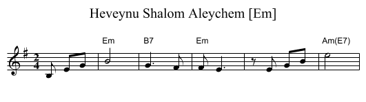 Heveynu Shalom Aleychem [Em] - staff notation