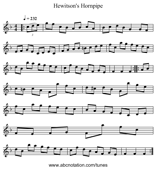 Hewitson's Hornpipe - staff notation