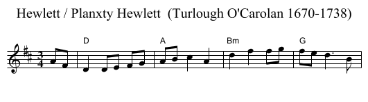 Hewlett / Planxty Hewlett  (Turlough O'Carolan 1670-1738) - staff notation