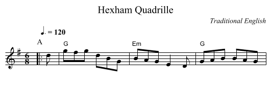 Hexham Quadrille - staff notation