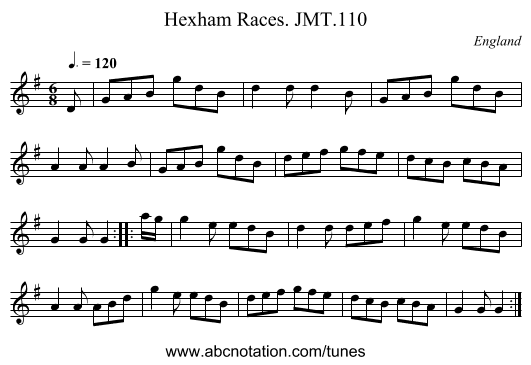 Hexham Races. JMT.110 - staff notation