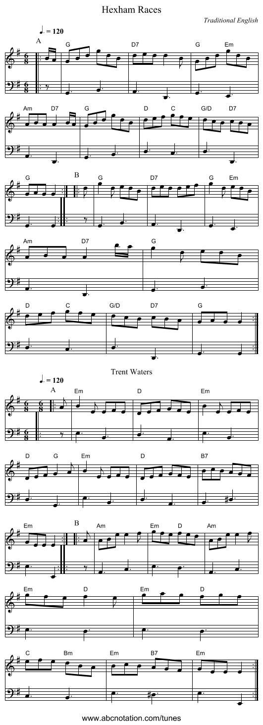 Hexham Races - staff notation