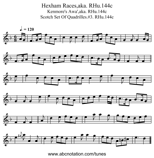 Hexham Races,aka. RHu.144c - staff notation