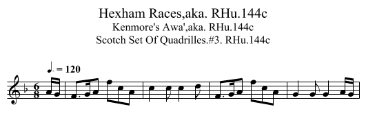 Hexham Races,aka. RHu.144c - staff notation