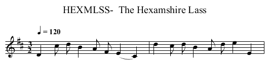 HEXMLSS-  The Hexamshire Lass - staff notation