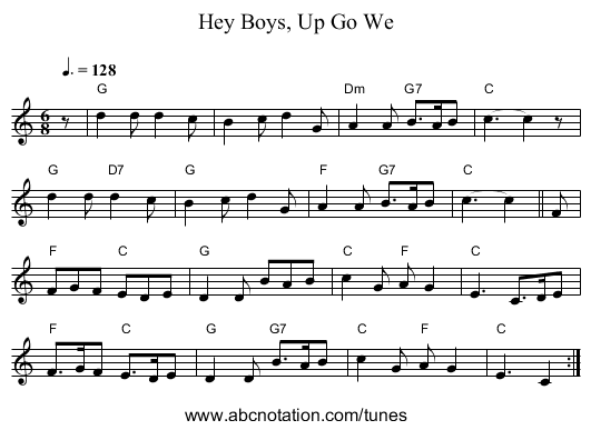 Hey Boys, Up Go We - staff notation