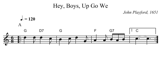 Hey, Boys, Up Go We - staff notation
