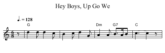 Hey Boys, Up Go We - staff notation