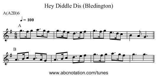 Hey Diddle Dis (Bledington) - staff notation
