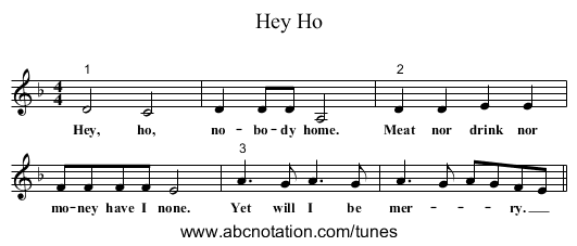 Hey Ho - staff notation