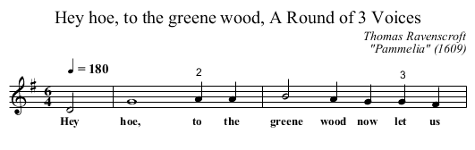Hey hoe, to the greene wood, A Round of 3 Voices - staff notation