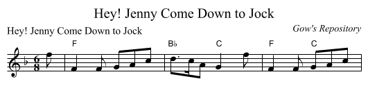 Hey! Jenny Come Down to Jock - staff notation