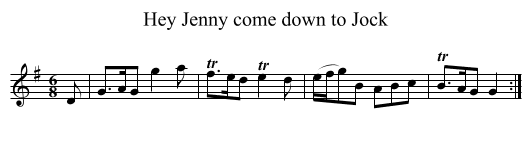 Hey Jenny come down to Jock - staff notation
