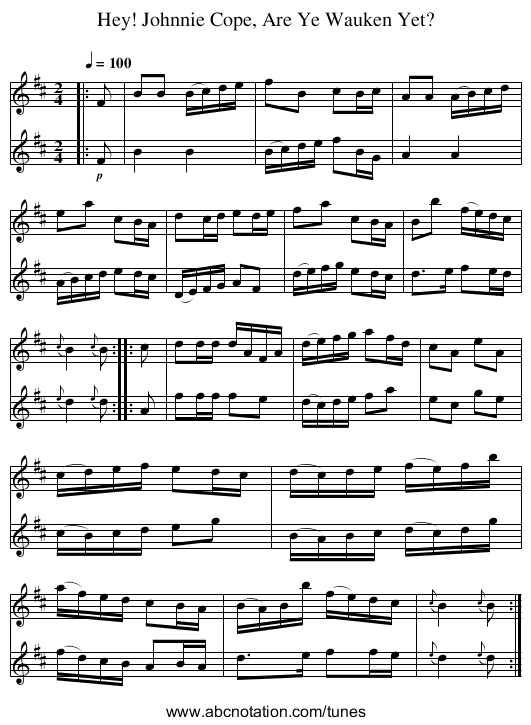 Hey! Johnnie Cope, Are Ye Wauken Yet? - staff notation