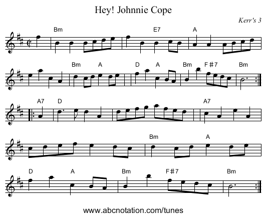 Hey! Johnnie Cope - staff notation