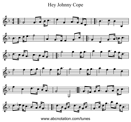 Hey Johnny Cope - staff notation