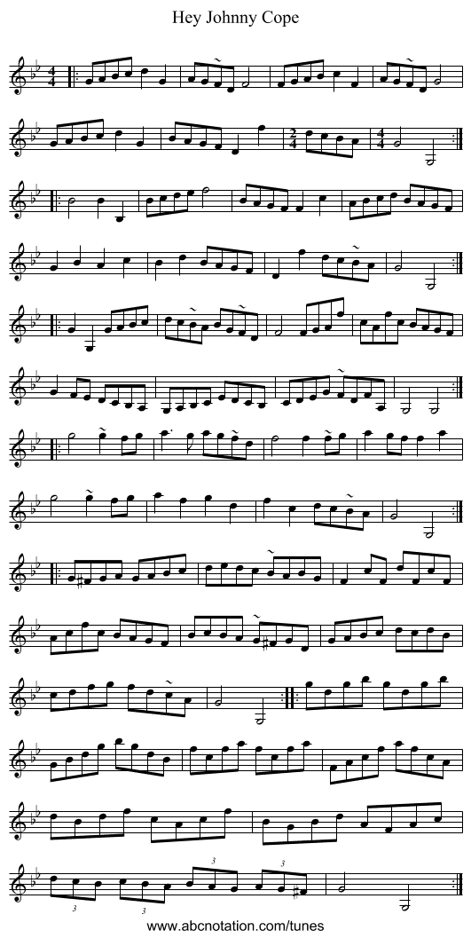 Hey Johnny Cope - staff notation