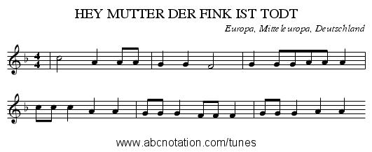 HEY MUTTER DER FINK IST TODT - staff notation
