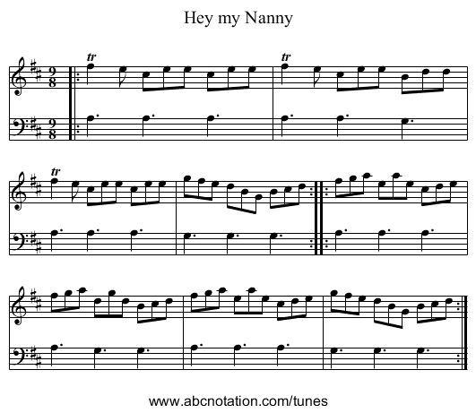 Hey my Nanny - staff notation