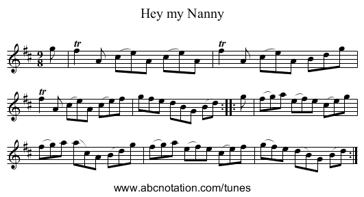 Hey my Nanny - staff notation