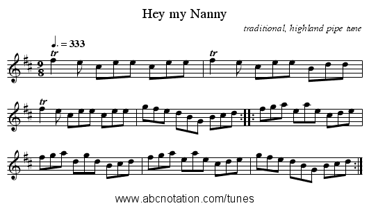 Hey my Nanny - staff notation
