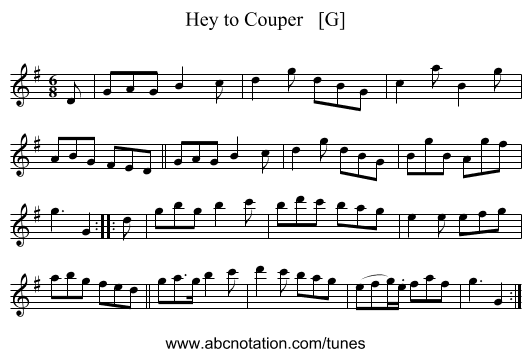Hey to Couper   [G] - staff notation